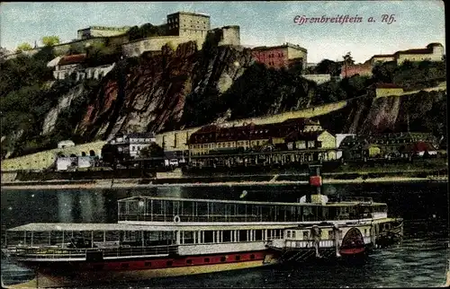 Ak Ehrenbreitstein Koblenz am Rhein, Dampfer, Festung