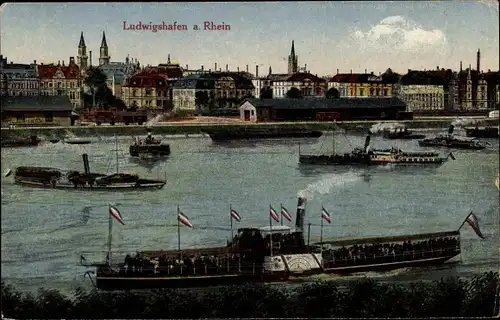 Ak Ludwigshafen am Rhein, Ortsansicht, Dampfer