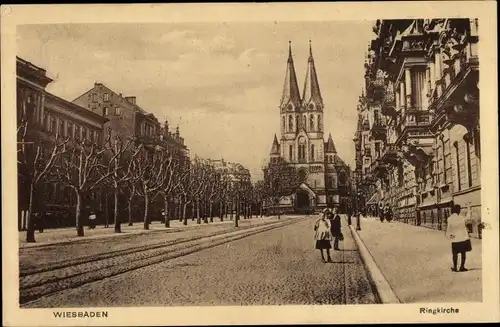 Ak Wiesbaden in Hessen, Ringkirche, Allee