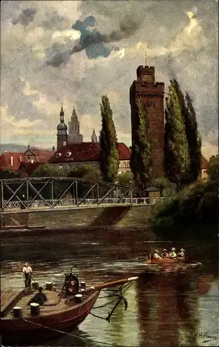 Künstler Ak Hoffmann, H., Heilbronn, Brücke über den Neckar, Götzenturm