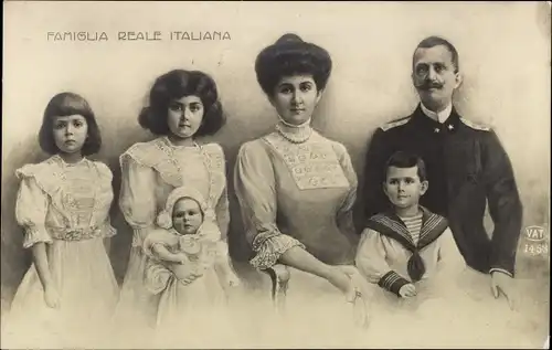 Ak Viktor Emanuel III., König von Italien mit Gemahlin Elena von Montenegro und Kindern