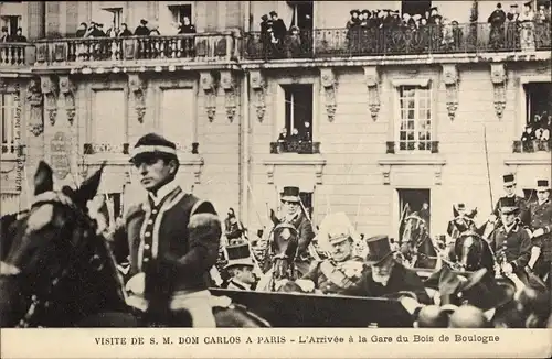 Ak Besuch von HM Dom Carlos in Paris, Ankunft am Gare du Bois de Boulogne