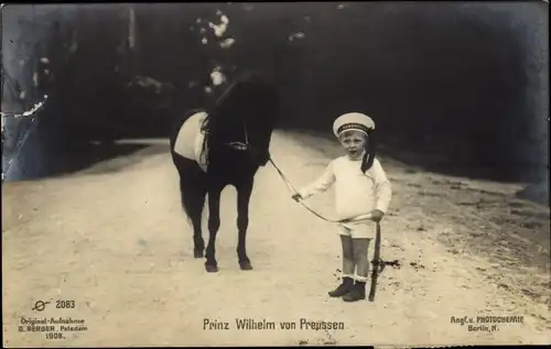 Ak Prinz Wilhelm von Preußen, Matrosenmütze, Pony