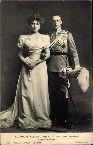 Ak König Alfons XIII. von Spanien, Königin Victoria Eugénie