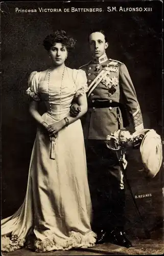Ak König Alfons XIII. von Spanien, Königin Victoria Eugénie
