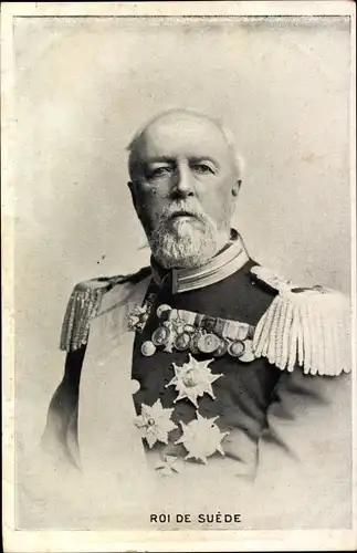 Ak Oskar II, König von Schweden, Portrait, Orden, Uniform