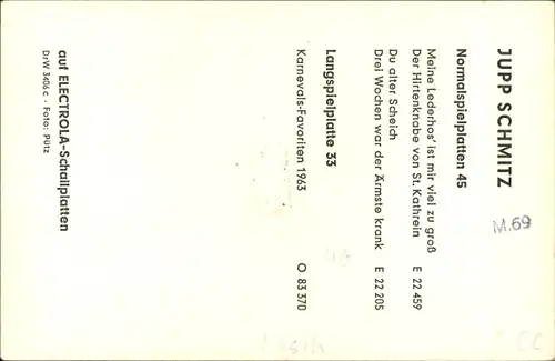 Ak Sänger Jupp Schmitz, Portrait, Electrola-Schallplatten