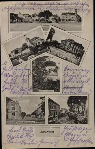 Ak Jaroslavice Joslowitz Südmähren, Marktplatz, Sparkasse, Schloss, Gasthaus, Schule