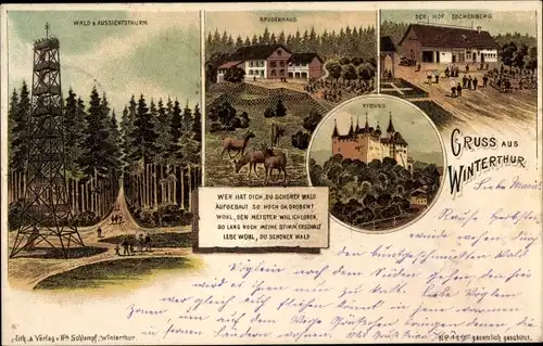 Litho Winterthur Kt Zürich Schweiz, Aussichtsturm, Bruderhaus, Kyburg