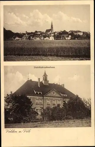 Ak Velden an der Vils Niederbayern, Panorama, Distriktskrankenhaus