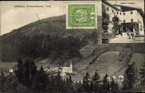 Ak Oberau Tirol, Blick auf den Ort, Gasthof Kellerer