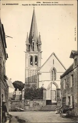 Ak Caen Calvados, Facade de l'Eglise de Notre Dame de Douvres la Delivrande