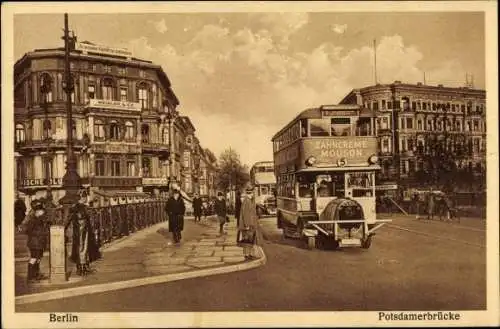 Ak Berlin Tiergarten, Potsdamer Brücke, Omnibus, Reklame Zahncreme Mouson