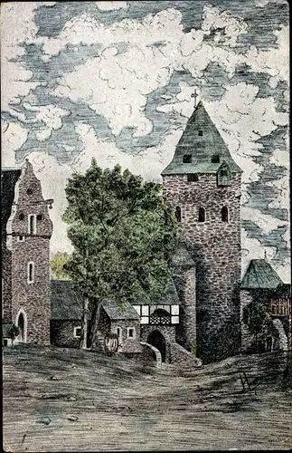 Künstler Ak Altena im Märkischen Kreis, Burg, innerer Burghof