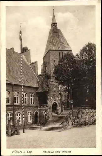 Ak Mölln in Schleswig Holstein, Rathaus, Kirche