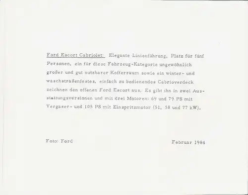Foto Auto, Ford Escort Cabriolet, technische Zeichnung
