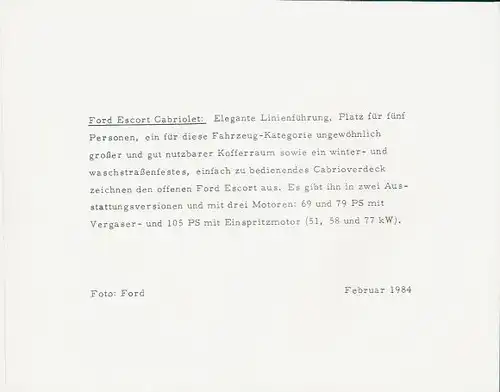 Foto Auto, Ford Escort Cabriolet, technische Zeichnung