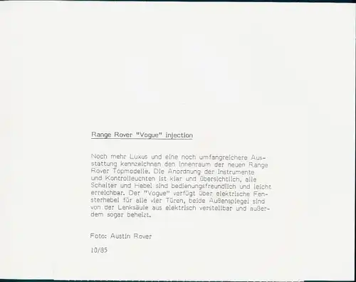 Foto Auto, Range Rover Vogue injection, Innenansicht
