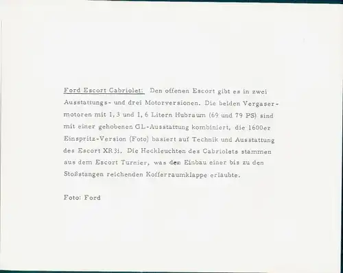 Foto Auto, Ford Escort Cabriolet, Heckansicht, KFZ Kennz. K GF 920