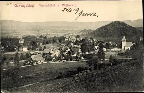 Ak Karpacz Krummhübel im Riesengebirge Schlesien, Gesamtansicht, Pfaffenberg