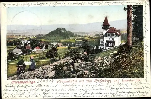 Ak Karpacz Krummhübel Riesengebirge Schlesien, Panorama, Pfaffenberg und Sanatorium