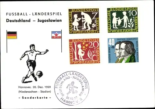 Briefmarken Ak Fußball Länderspiel Deutschland Jugoslawien, Niedersachsen Stadion Hannover 1959