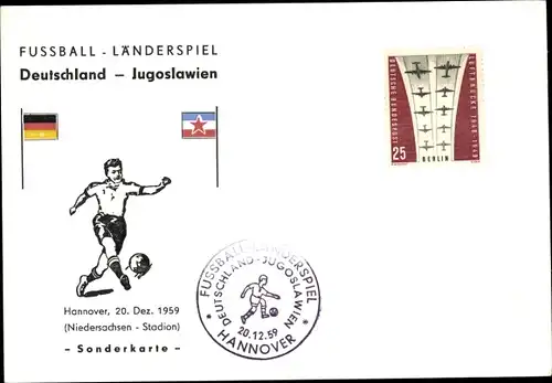 Briefmarken Ak Fußball Länderspiel Deutschland Jugoslawien, Niedersachsen Stadion Hannover 1959