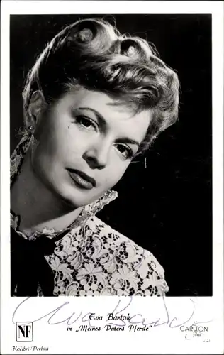 Ak Schauspielerin Eva Bartok, Portrait, Meines Vaters Pferde, Autogramm