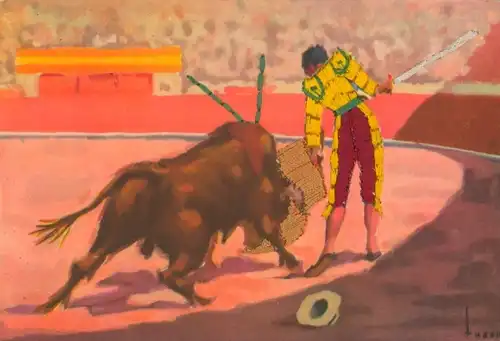 Künstler Ak Stierkampf, Torero, Stier, Arena