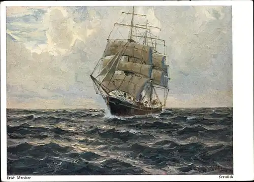 Künstler Ak Mercher, E., Segelschiff