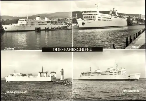Ak Fährschiffe der DDR, Saßnitz, Rügen, Warnemünde