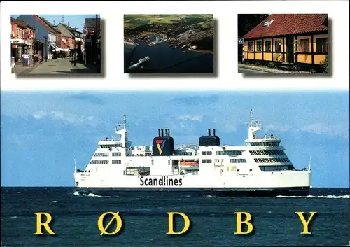 Ak Rodby Dänemark, Fährschiff, Straßenpartie, Wohnhaus
