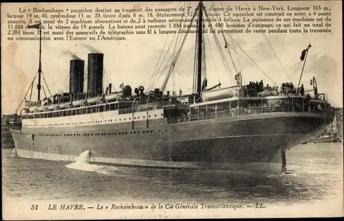 Ak Dampfer Rochambeau, CGT, French Line