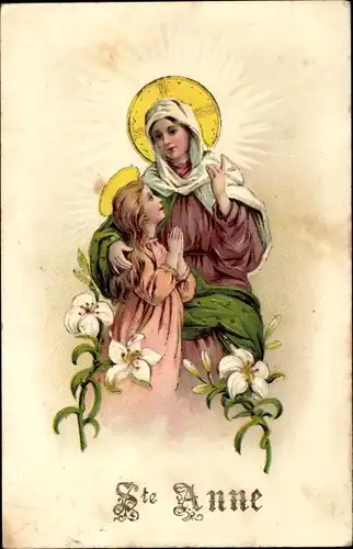 Präge Litho Sainte Anne, Heilige, Lilien