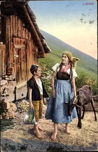 Ak Kinder und Ziege im Gebirge