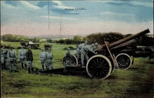 Ak Französische Soldaten mit Schneider Geschütz