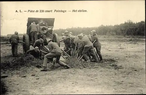 Ak Belgische Soldaten bringen Geschütz in Stellung