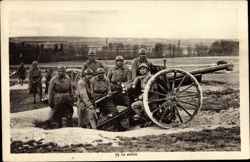 Ak 75 en action, französisches Geschütz, Soldaten