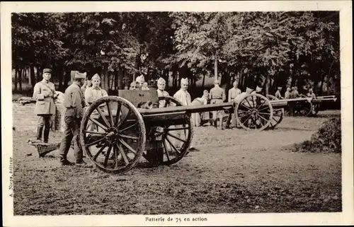 Ak Französische Soldaten mit Geschütz