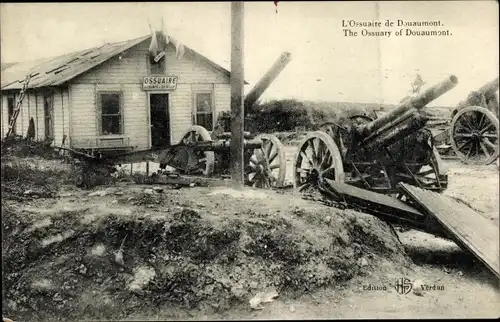 Ak Douaumont Lothringen Meuse, L'Ossuaire, canon