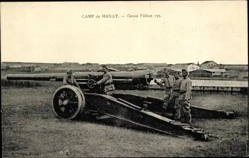 Ak Mailly le Camp Aube, Camp de Mailly, Canon Fillion 155