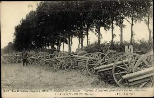 Ak La Ferté Milon Aisne, Bataille de la Marne, artillerie abandonné par les allemands, Guerre 1914