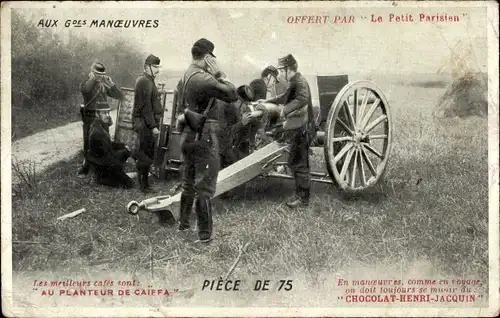 Ak Französische Soldaten mit Geschütz, Kanone, Manöver