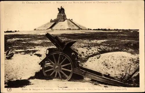 Ak Souain Marne, Denkmal für die Gefallenen der Streitkräfte in der Champagne, Navarin-Denkmal