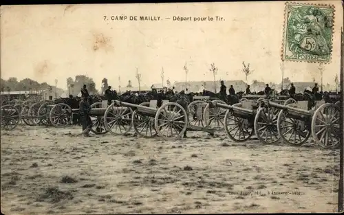 Ak Mailly le Camp Aube, Camp de Mailly, Abfahrt zum Schießen