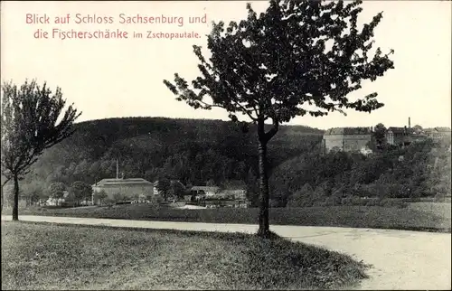 Ak Frankenberg in Sachsen, Schloss Sachsenburg, Zschopautal, Fischerschänke