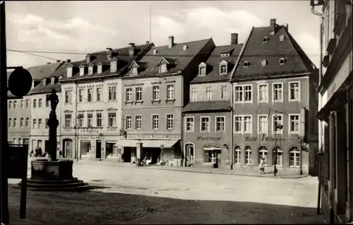 Ak Frankenberg in Sachsen, Platz der Einheit, Marktbrunnen, Geschäfte, Café