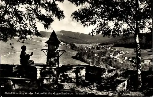 Ak Rittersgrün Breitenbrunn im Erzgebirge, Anton Günther Jugendherberge, Abendstimmung