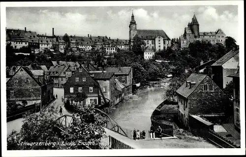 Ak Schwarzenberg im Erzgebirge Sachsen, An der Vorstadtbrücke, Schloss, Kirche