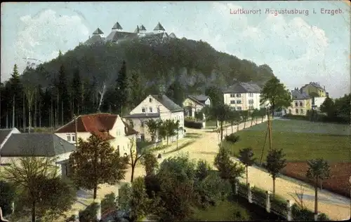 Ak Augustusburg im Erzgebirge, Teilansicht mit Schloss